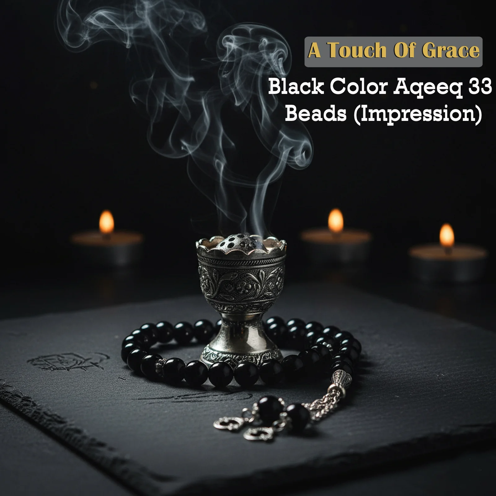 Black Aqeeq 33 Beads Tasbih (Impression) - Image 2