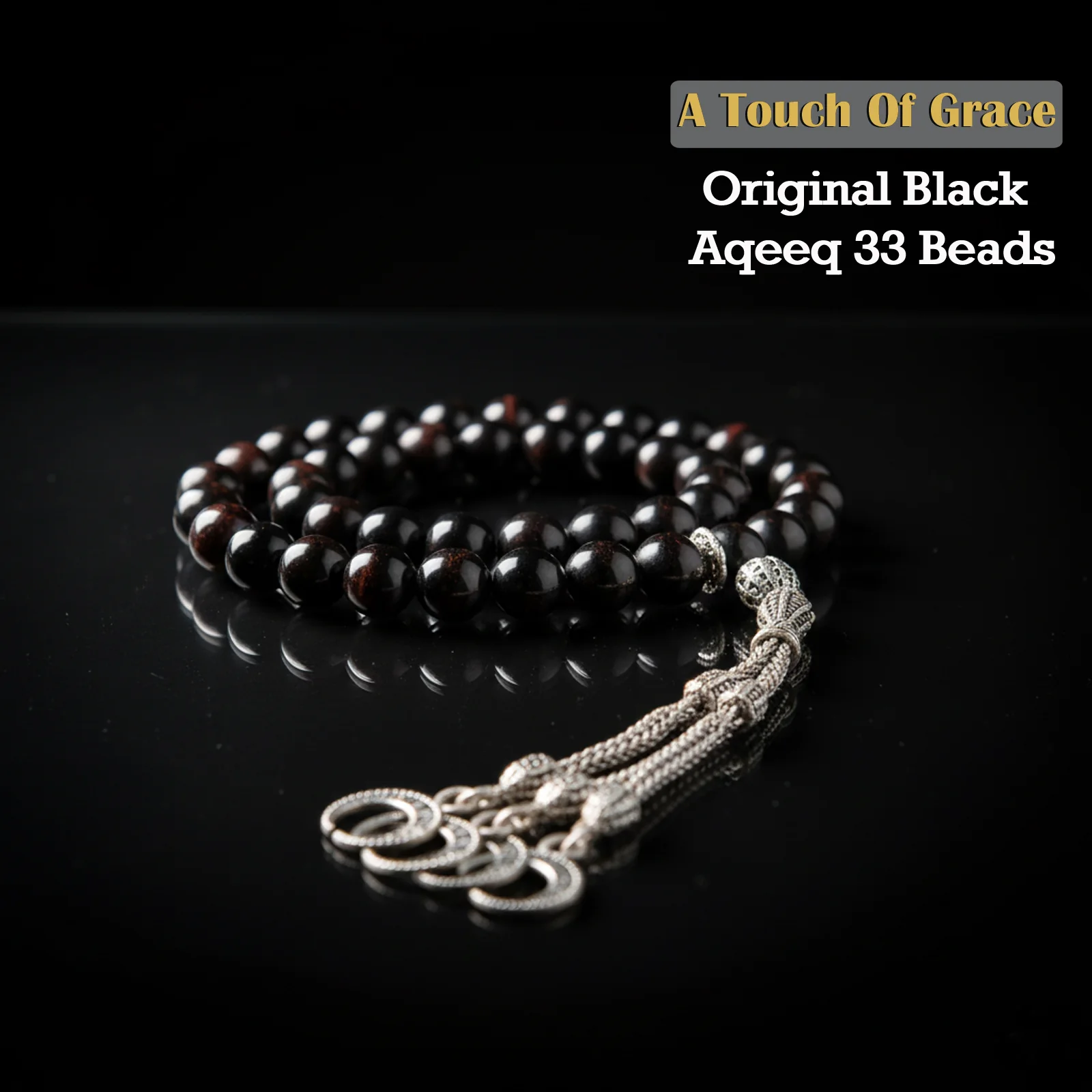Original Black Aqeeq 33 Beads Tasbih - Image 2