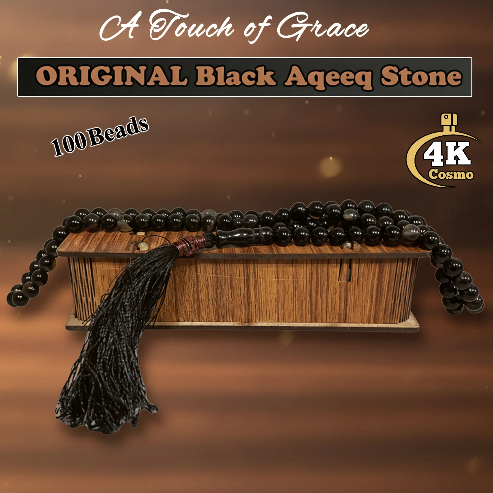 Original Black Color Aqeeq 100 Beads Tasbih - Image 2